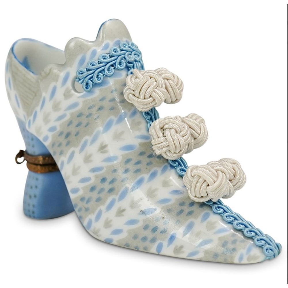 Limoges Peint Main Trinket Box France Fiona Saunders Shoe #8 Feathers Limited